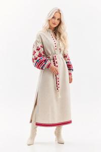 Vestido Maxi de Mujer con Mangas Abullonadas Bordadas, Estilo Casual y Dulce, para Primavera/Invierno, con Cinturón, Estilo Étnico, con Aberturas Asimétricas - Product Image 2