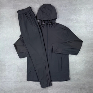 Custom Button-Up Men's Winter 2-Piece Set Zip-Up Nylon Lightweight Breathable Hooded Jacket Shorts Windbreaker <b>Tracksuit</b> - Product Image 4