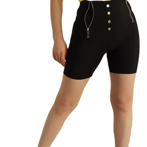 High <b>Waisted</b> Women's Biker Shorts - Slim Fit Stretchy Yoga Shorts <b>with</b> Decorative Zippers and Buttons - Product Image 1