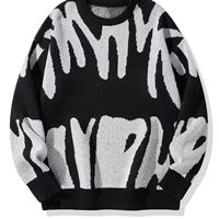 Pull jacquard col rond pour homme, version coréenne tendance, motif noir et blanc, grande taille, tricoté, collection automne-hiver, fabrication OEM