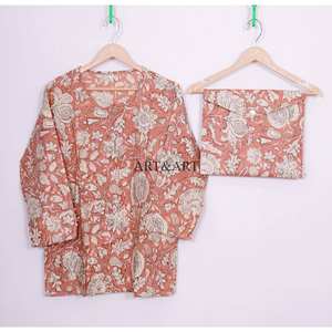 Conjunto de Pijama de 3 Piezas para Mujer, 100% Algodón Ecológico, Elegante y Modesto, con Estampado Floral, Transpirable, Cómodo y Suave, Diseño Sólido - Product Image 2