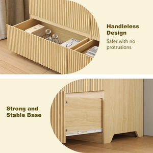 Modern Natural Wood <b>6</b>-<b>Drawer</b> Dresser with Wave Panel Fronts Versatile Storage Cabinet for Bedroom & Living for Baby Organization - Product Image 4