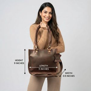 Bolso Tote Cuadrado Vintage de Cuero Genuino Marrón para Mujer, Ligero y Duradero, con Asa Superior y Cierre de Cremallera Doble - Product Image 5