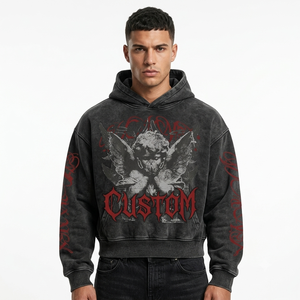 Vintage Washed Custom Graphic <b>Pullover</b> Hoodie Heavyweight Fleece Oversized Hoodies DTG Print Design Private Label OEM Supplier - Product Image 4
