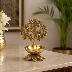 Lampe à huile décorative en laiton faite à la main en forme d'arbre, pour Puja Deepam, temple domestique, cadeau de festival, fabricant et fournisseur OEM en gros - Product Image 3