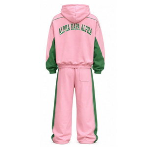 Ensemble de survêtement Alpha Kapa Alpha rose et vert, sweat à capuche et pantalon de jogging à manches longues, tenue décontractée assortie avec motif lettres - Product Image 3