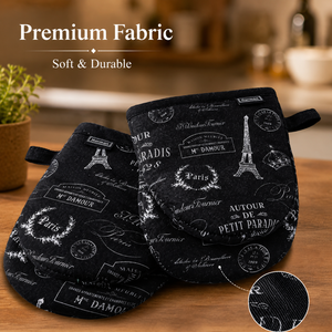 Vintage Paris Print Mini Oven Mitts 12x16 cm | Heat Resistant Cotton Kitchen Gloves <b>Pot</b> <b>Holders</b> for Baking Cooking Microwave Use - Product Image 4