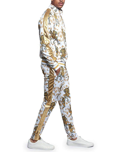Style Tracksuit Men Polyester Blend Three Stripe Design Vintage Inspired <b>Zip</b> <b>Up</b> <b>Jacket</b> Side Stripe Pants Set - Product Image 2