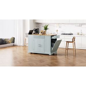 Chariot de cuisine à roulettes cannelé K K avec poubelle, prise électrique, rangement interne et étagère – 5ème génération de chariots de cuisine - Product Image 2