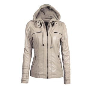 Blouson de moto en cuir PU imperméable uni pour femme grande taille 7XL avec casque de moto amovible, style décontracté punk - Product Image 1