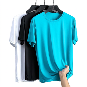 T-shirt à manches courtes pour homme, séchage rapide, couleur unie, col rond, décontracté, tricoté, coupe classique, 100% polyester, blanc, noir, gris - Product Image 2