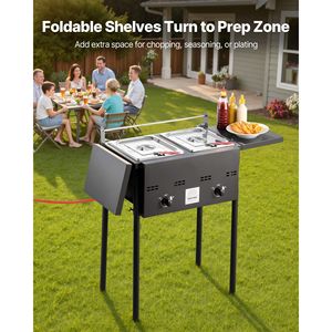 Friteuse Commerciale à Double Cuve 8QTx2 en Acier Inoxydable, à Gaz Propane, pour Extérieur, avec Plateforme Pliable et Double Panier H - Product Image 3