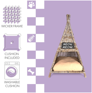 Artex HaiNam Woven Rattan Cat <b>Bed</b> Cave Triangle Shape Indoor All Seasons Removable Cushion <b>Comfortable</b> Pet <b>Bed</b> for Cats - Product Image 4