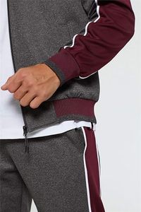 Survêtement gris bordeaux pour homme, manches longues, couleur unie, décontracté, respirant, séchage rapide, léger, 100% coton, hiver - Product Image 6