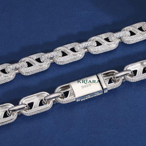 S925 Silver Moissanite <b>Statement</b> <b>Necklace</b> Round Brilliant Cut Link Chain Luxury Unisex Geometric Design - Product Image 2