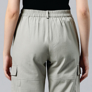 Women High Waist Cargo <b>Pants</b> Solid Color Canvas Ankle-Length Loose Fit With Pockets Breathable Casual Style - Product Image 6