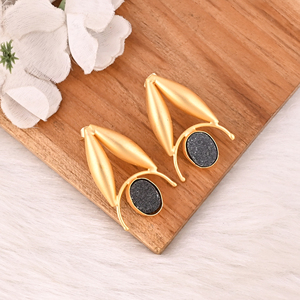 Natural <b>Black</b> Druzy Gemstone Gold Plated Brass <b>Dangle</b> <b>Earrings</b> Designer Jewelry for Women - Product Image 3
