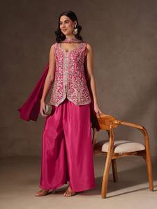 Designer Party Wear Sequence Coding Embroidery Work Viscose Chinon <b>Top</b> With Bottom And Dupatta Fully Stitched Ready To Wear Set - Product Image 2