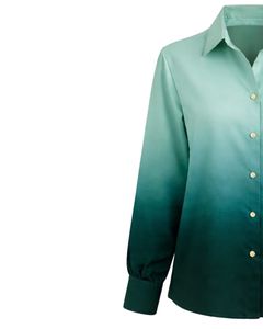Chemisier décontracté à manches longues boutonné pour femme, dégradé vert menthe à émeraude foncée, idéal pour le bureau, fabrication sur mesure OEM - Product Image 3