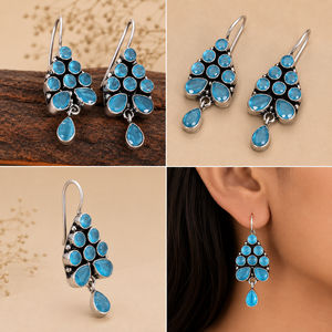 Pendientes colgantes de jade plateado oxidado |   Pendientes Boho Tribal Lovers |   Proveedor Mayorista de Joyería Artesanal de Latón Estilo Vintage - Product Image 1