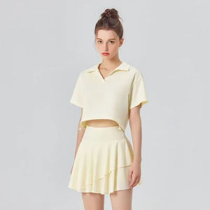 OEM 2026 <b>tennis</b> uniform Soft Breathable <b>Tennis</b> Outfit Short Sleeve Crop Top With <b>Pleated</b> <b>Skirt</b> Featuring Contrast Striped Design - Product Image 4