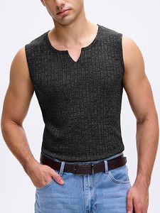 Men's <b>Black</b> <b>Knitted</b> Sleeveless V Neck <b>Tank</b> <b>Top</b> Gym Workout Breathable Casual Muscle Shirt 100% Polyester - Product Image 2
