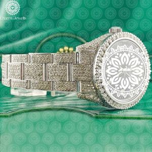 Charm Jewells Luxury Stainless Steel <b>Watch</b> Round <b>Case</b> Analog Quartz Movement Diamond Encrusted Folding Clasp 20mm Band - Product Image 2