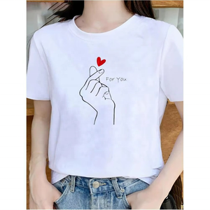 Camiseta de Algodón Orgánico para Mujer, Estilo Vintage, Holgada, Uniformes Escolares, Elástica en 4 Direcciones, Personalizada, Top Corto, Camisetas a Rayas para Mujer - Product Image 3