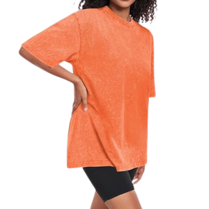 T-shirt femme vintage délavé à col rond et manches courtes, coupe ample, style streetwear tendance et vieilli, respirant, écologique, 100 % coton - Product Image 6