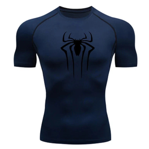 Camiseta Deportiva de Manga Corta para Hombre, Color Azul Marino, con Logotipo de Araña, Corte Ajustado, Secado Rápido, Cuello Redondo - Product Image 4