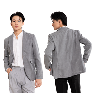 Blazer de Hombre Estilo Británico, Cuello de Solapa, Corte Regular, Antiarrugas, Tejido de Poliéster, Color Gris - Product Image 1