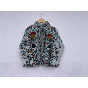 High Quality Handmade Suzani Embroidered Cotton Varsity <b>Jacket</b> Open Front Floral Coat Gift for Her Reversible Breathable - Product Image 4