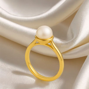 แหวนแต่งงานทองคำ14K ที่ผ่านการรับรองสำหรับของขวัญเครื่องประดับชั้นดีประดับมุกน้ำจืดชุบโรเดียมคุณภาพสูงปราศจากกาลเวลา - Product Image 1