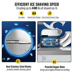 Macchina Elettrica Commerciale per Coni di Neve 110V, 440LBS/H, Ghiaccio Tritato, 300W, Doppie Lame, Approvata ETL per Hotel - Product Image 3