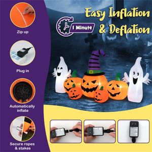 Decorazioni Gonfiabili di Halloween da Esterno 2,7m, Impermeabili in Poliestere, 5 Zucche, 2 Fantasmi, Luci LED Interne, 1 Pompa - Product Image 4