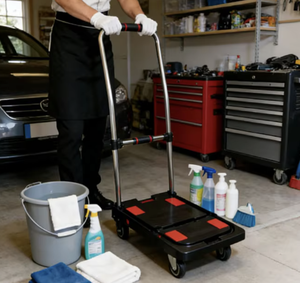 OEM/ODM Heavy Duty Aluminum Alloy Platform Hand Truck 4-<b>Wheel</b> Warehouse <b>Trolley</b> Cart 72×46.5×86.5cm 300kg Load Capacity - Product Image 2