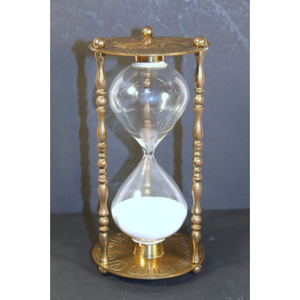 Vintage Engraved Metal Hourglass Sand Timer 30 Minute Antique Rotating Brass Finish Sand <b>Clock</b> With Floral Motifs For Home Desk - Product Image 6