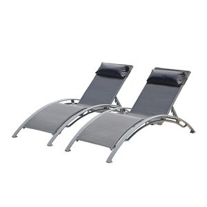 Ensemble de 2 chaises longues de piscine gris foncé, chaises longues de qualité supérieure - Product Image 1