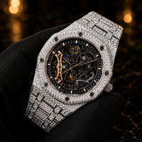 Montre Homme Luxe Classique Hip-Hop en Argent, Cadran Noir Squelette, Boîtier à Vis, Quartz Citizen, Entièrement Sertie de Diamants Moissanite VVS