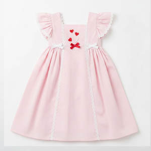 Vestido para Bebés Niñas con Bordado a Máquina de Corazones de San Valentín y Lazos de Listón - Product Image 1