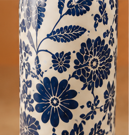 Bouteille d'eau artisanale en cuivre pur à imprimé floral bleu avec 2 gobelets assortis, ensemble cadeau de vaisselle ayurvédique, bouteille en cuivre - Product Image 3