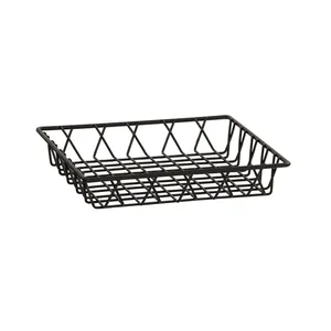 Rectangular Metal Wire <b>Basket</b> With Geometric Design For Kitchen Storage Durable Black Finish - Product Image 1