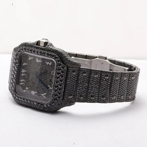 Reloj de Lujo Antiguo para Hombre, con Diamantes Moissanite Negros, Números Arábigos, Caja Cuadrada Única, Estilo Hip Hop para Fiestas - Product Image 3