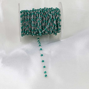 N.N. Exports 3-4mm Natural Green Onyx Faceted Rondelle Beads Handmade <b>Silver</b> Plated Rosary Chain Boho Style <b>Wire</b> Wrapped Jewelry - Product Image 5