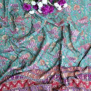 ผ้าเครปสีเขียวหยกธรรมชาติ ลายเพสลีย์แบบแคชเมียร์ ปักเลื่อม ประดับขอบอย่างหรูหรา เหมาะสำหรับงานกาล่าหรืองานราตรีสำหรับเด็กผู้หญิง - Product Image 5