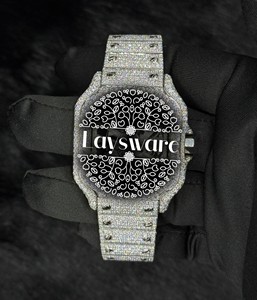 Premium Square Luxury <b>Skeleton</b> Moissanite Diamond <b>Watch</b> Full White Stainless Steel Glass Dial Hip Hop Fashion Wristwatch Design - Product Image 1