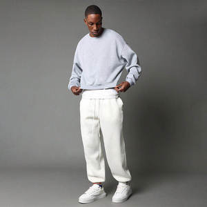 <b>Men's</b> <b>White</b> Fleece Sweatpants Elastic Waist Drawstring Closure Casual Loose Fit Midweight Knitted Pants Autumn Style - Product Image 4