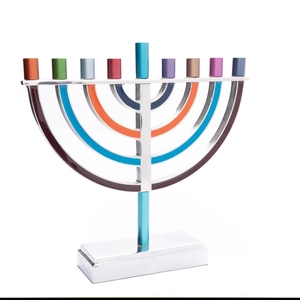 Hanukkah Menorah <b>Candle</b> Stand Aluminum Metal Multi Color Anodized Vintage <b>Wedding</b> Decoration Handmade Embossing Printing Table - Product Image 3