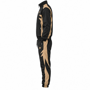 Survêtement Noir et Or Éclatant à Col Montant, Veste Zippée Intégrale et Pantalon à Motifs Flammes Dentelées pour Homme, Ensemble Flammes Dorées Dentelées - Product Image 3