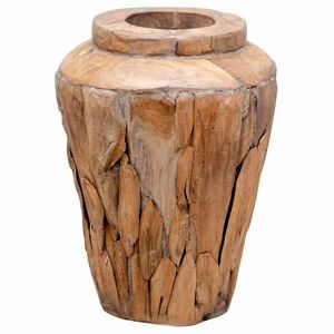 Vase décoratif en teck massif 15,7x23,6 pouces, bambou naturel et vase en bois - Product Image 5